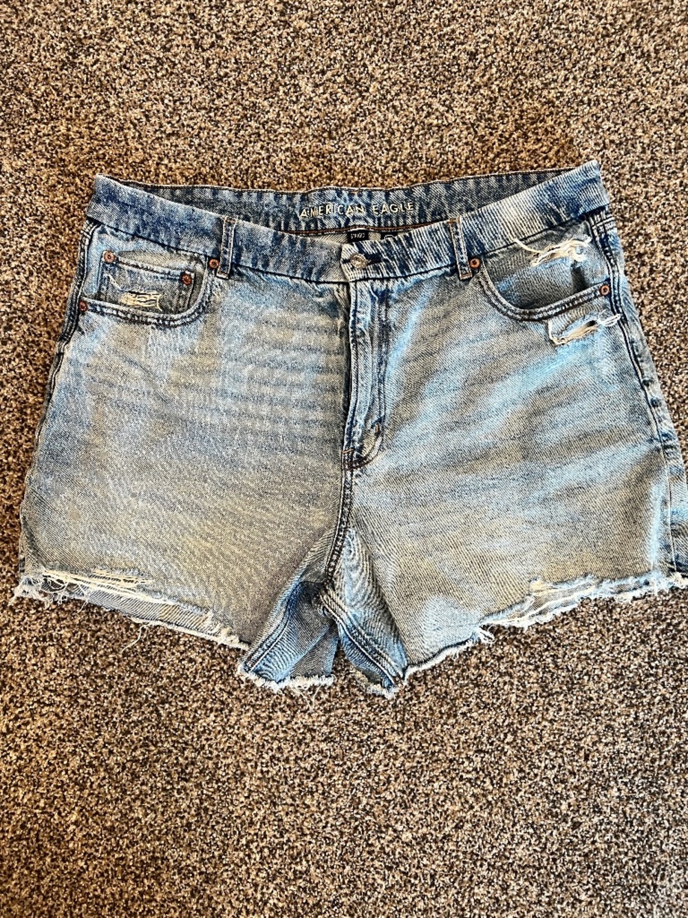 AMERICAN EAGLE Curved Relaxed Jean Shorts in Rigid Light Wash Destroyed